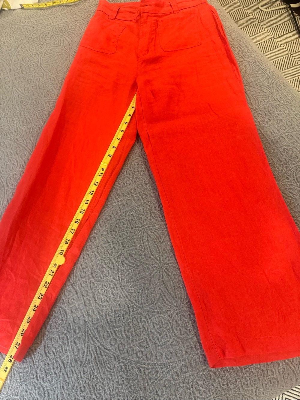 Nicole Miller Bright Red Wide-Leg Linen Trousers
